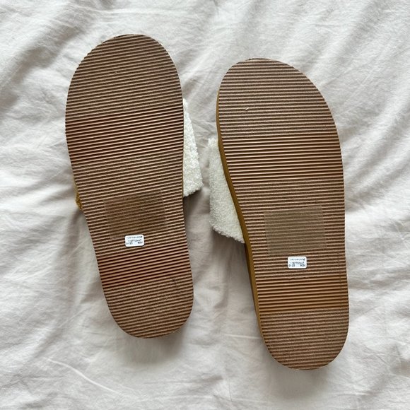 AMERICAN EAGLE Yin Yang Terry Slide Sandal in Tan and Oat NWOT - Picture 7 of 7